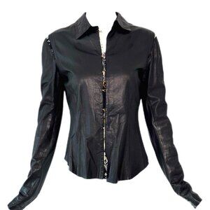 vintage leather roberto cavalli 2003 leather and silk shirt